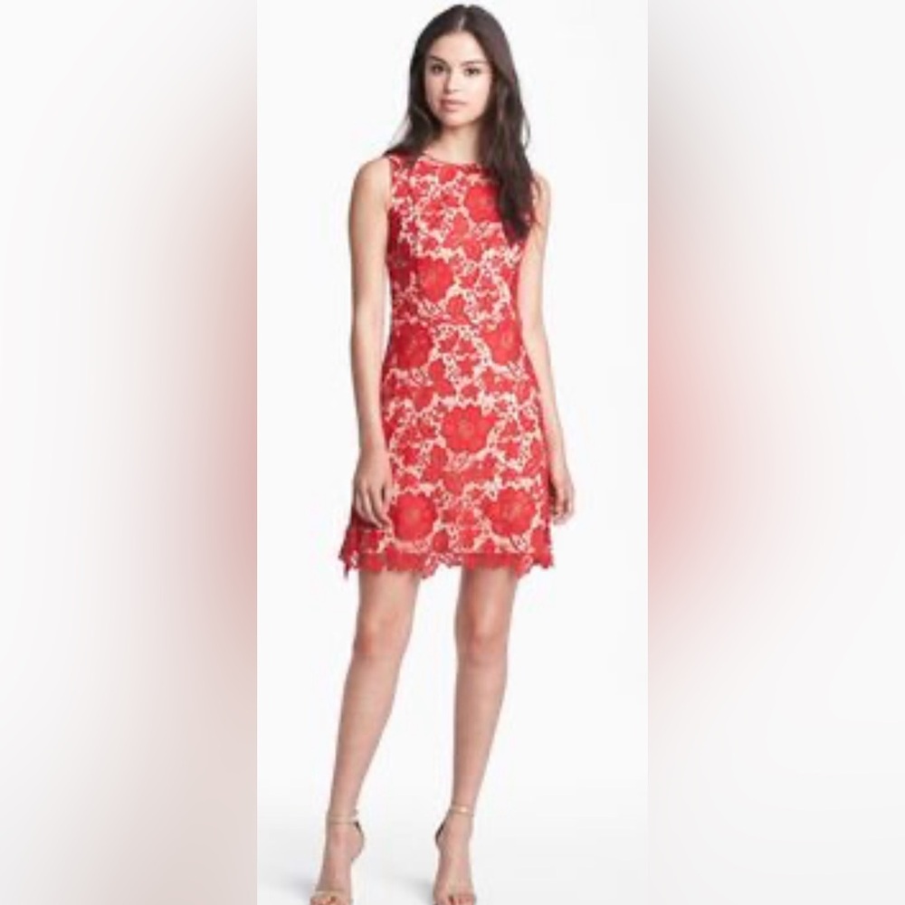Chetta B Red Floral Lace Mini Dress